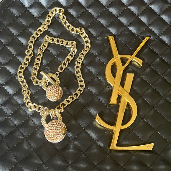 Jewelry - Gold tone, necklace, and bracelet, disco ball rhinestones.